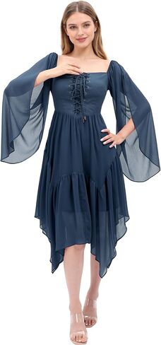 C-ZOFEK Medieval Renaissance Dress for Women, Linen Chiffon Blend in Kuwait