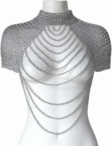 Aluminum Chainmail Shoulder Top, Handmade Medieval Festival Armor Harness for Women, Gothic Costume Bra, Silver, Cosplay Accessory in Kuwait