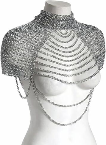 Aluminum Chainmail Shoulder Top, Handmade Medieval Festival Armor Harness for Women, Gothic Costume Bra, Silver, Cosplay Accessory in Kuwait