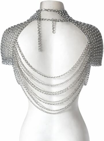 Aluminum Chainmail Shoulder Top, Handmade Medieval Festival Armor Harness for Women, Gothic Costume Bra, Silver, Cosplay Accessory in Kuwait