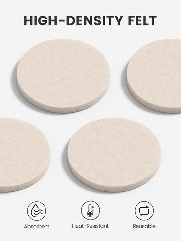 Fluxynara Felt Coasters for Drinks, Set of 8 Absorbent Coasters with Holder, Heat-Resistant & Reusable Round Design for Coffee Table & Living Room, 3.94 Inch, Oatmeal in Saudi Arabia