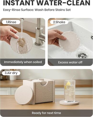 Fluxynara Felt Coasters for Drinks, Set of 8 Absorbent Coasters with Holder, Heat-Resistant & Reusable Round Design for Coffee Table & Living Room, 3.94 Inch, Oatmeal in Saudi Arabia