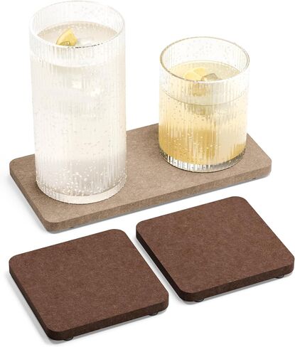 Fluxynara Felt Coasters for Drinks, Set of 8 Absorbent Coasters with Holder, Heat-Resistant & Reusable Round Design for Coffee Table & Living Room, 3.94 Inch, Oatmeal in Saudi Arabia