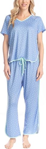 طقم بيجامة MUK LUKS Fun In The Sun، تي شيرت قصير الأكمام وسروال كابري مع حواف دائرية مربوطة، بيجامات دي موجر in Kuwait