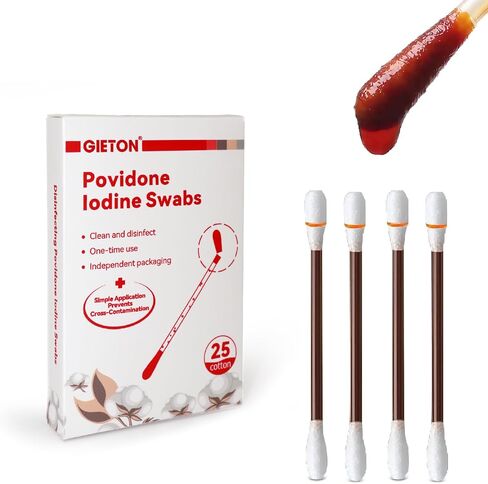 FSA | HSA Eligible 25-Count Povidone Iodine Swabs, Iodine Swabsticks, Wound Care, First Aid Kits, Nasal & Ear Gentle Care and Emergency Care for The Whole Family. in Saudi Arabia