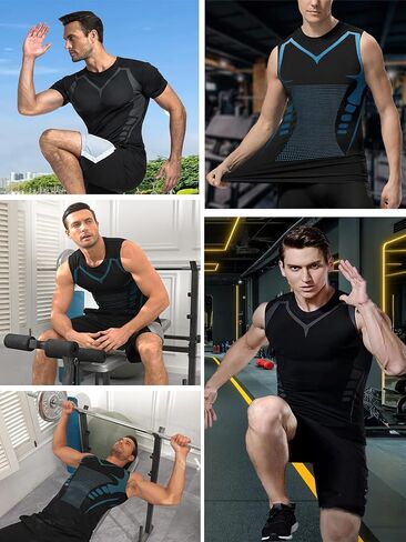 3Pack Men's Compression Shirts Athletic Sleeveless Tank Top Dry Fit Running Sports Workout Base Layer Undershirt in Saudi Arabia
