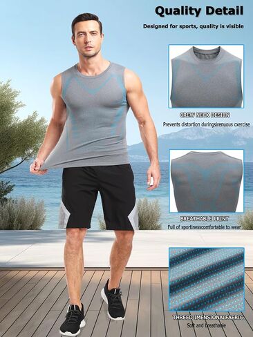 3Pack Men's Compression Shirts Athletic Sleeveless Tank Top Dry Fit Running Sports Workout Base Layer Undershirt in Saudi Arabia