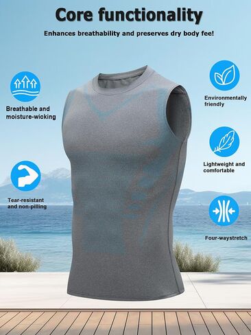 3Pack Men's Compression Shirts Athletic Sleeveless Tank Top Dry Fit Running Sports Workout Base Layer Undershirt in Saudi Arabia