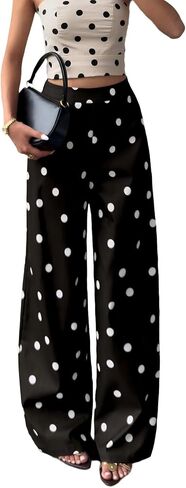 Womens Polka Dot Wide Leg Pants High Waisted Flowy Summer Casual Vacation Trousers in Saudi Arabia