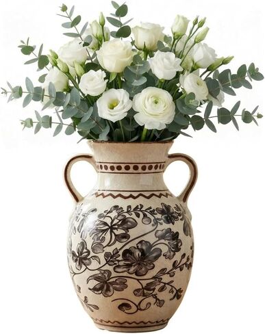 EFISPSS Ceramic Vintage Vase Decorative Spring Decor Chinese Crackle Floral Handle for Dining Room Living Room Green in Saudi Arabia