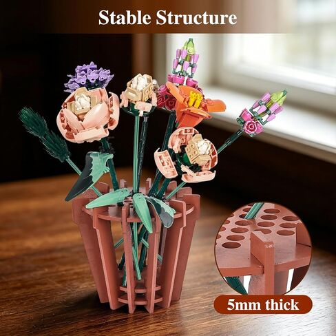 Wooden Vase Kit for Lego Flowers, Terracotta Pot Inspired Vase for Lego Sunflower Tulips Daffodils Lotus, DIY Assembly Flower Vase for Bouquet Arrangement Home Decor Gift for Women Adults in Saudi Arabia