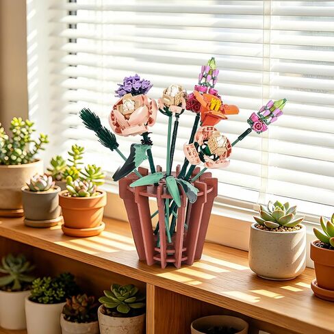 Wooden Vase Kit for Lego Flowers, Terracotta Pot Inspired Vase for Lego Sunflower Tulips Daffodils Lotus, DIY Assembly Flower Vase for Bouquet Arrangement Home Decor Gift for Women Adults in Saudi Arabia