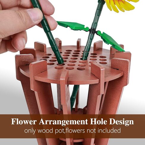 Wooden Vase Kit for Lego Flowers, Terracotta Pot Inspired Vase for Lego Sunflower Tulips Daffodils Lotus, DIY Assembly Flower Vase for Bouquet Arrangement Home Decor Gift for Women Adults in Saudi Arabia