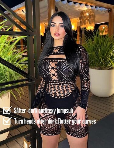 Sexy Hollow Out Mesh Bodysuit for Women - Long Sleeve Fishnet Lingerie | Rave Party, Club wear in Saudi Arabia