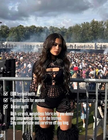 Sexy Hollow Out Mesh Bodysuit for Women - Long Sleeve Fishnet Lingerie | Rave Party, Club wear in Saudi Arabia