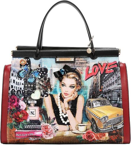 Nicole Lee Sabina Imagines Tote Bag, Pebbled Vegan Leather, Gold-Tone Hardware, Rhinestone Embellished, Two-Way Zip (SABINA IMAGINES) in Saudi Arabia