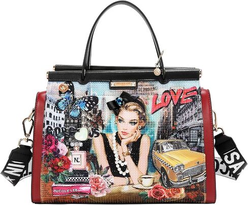 Nicole Lee Sabina Imagines Tote Bag, Pebbled Vegan Leather, Gold-Tone Hardware, Rhinestone Embellished, Two-Way Zip (SABINA IMAGINES) in Saudi Arabia