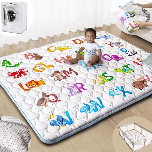 Baby Play Mat: 50x50 Playpen Mat with Super Soft Touch Activity Mat with Anti-Slip Bottom Machine Washable Nursery Rug for Floor & Playard (Boho Rainbow) in Kuwait