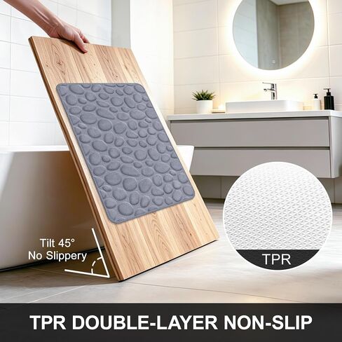 Memory Foam Bath Mat,16x24 Inch Non Slip Cobblestone Bath Mats,Manchine Washable Absorbent Bathroom Floor Mats,Ultra Soft and Quick Dry Bath Rugs for Bathroom Tub and Shower,Gray in Saudi Arabia