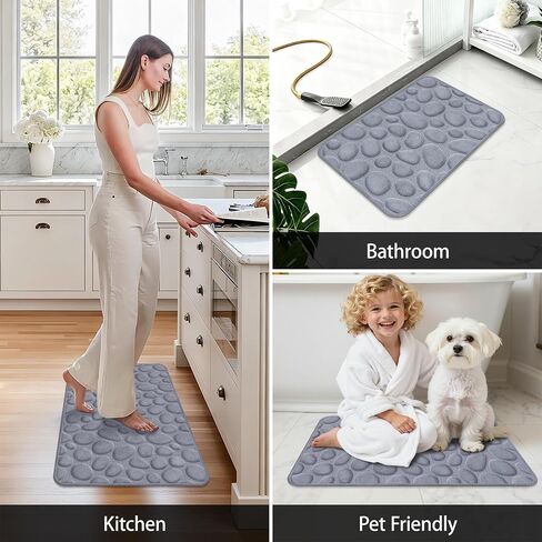 Memory Foam Bath Mat,16x24 Inch Non Slip Cobblestone Bath Mats,Manchine Washable Absorbent Bathroom Floor Mats,Ultra Soft and Quick Dry Bath Rugs for Bathroom Tub and Shower,Gray in Saudi Arabia
