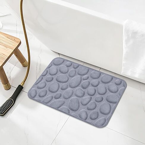 Memory Foam Bath Mat,16x24 Inch Non Slip Cobblestone Bath Mats,Manchine Washable Absorbent Bathroom Floor Mats,Ultra Soft and Quick Dry Bath Rugs for Bathroom Tub and Shower,Gray in Saudi Arabia