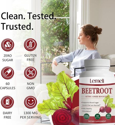 Morvyn Lemeli Beetroot 1300mg,Pure, Non-GMO & Gluten Free, Beet Root Supplement- 60 Capsules in Saudi Arabia