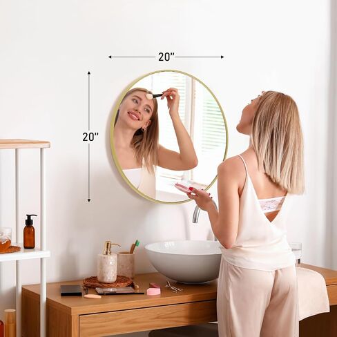 Sweetcrispy 20in Round Bathroom Mirrors for Wall, Bathroom Mirrors for Over Sink, Wall Decor for Bathroom, Entryway, Bedroom, Vanity, Classical Gold in Saudi Arabia