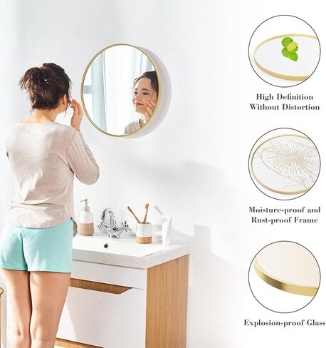 Sweetcrispy 20in Round Bathroom Mirrors for Wall, Bathroom Mirrors for Over Sink, Wall Decor for Bathroom, Entryway, Bedroom, Vanity, Classical Gold in Saudi Arabia