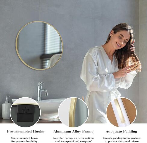 Sweetcrispy 20in Round Bathroom Mirrors for Wall, Bathroom Mirrors for Over Sink, Wall Decor for Bathroom, Entryway, Bedroom, Vanity, Classical Gold in Saudi Arabia