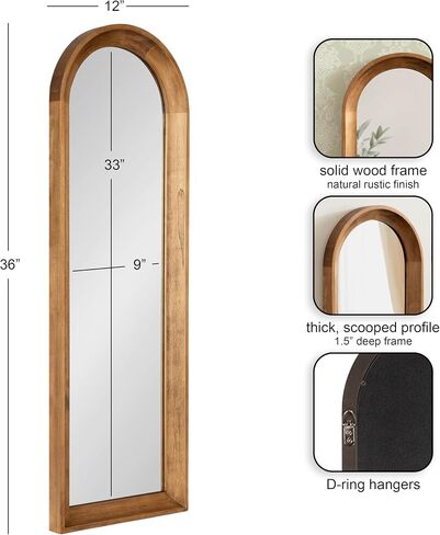 Kate and Laurel Hatherleigh Modern Slim Arched Panel Wall Mirror, 12 x 36, Rustic Brown, Transitional Narrow Wooden Arch Mirror for Use as Versatile Bedroom or Entryway Wall Decor in Kuwait