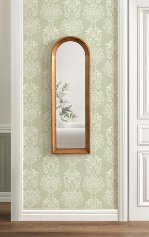 Kate and Laurel Hatherleigh Modern Slim Arched Panel Wall Mirror, 12 x 36, Rustic Brown, Transitional Narrow Wooden Arch Mirror for Use as Versatile Bedroom or Entryway Wall Decor in Kuwait