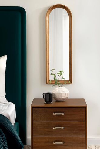 Kate and Laurel Hatherleigh Modern Slim Arched Panel Wall Mirror, 12 x 36, Rustic Brown, Transitional Narrow Wooden Arch Mirror for Use as Versatile Bedroom or Entryway Wall Decor in Kuwait