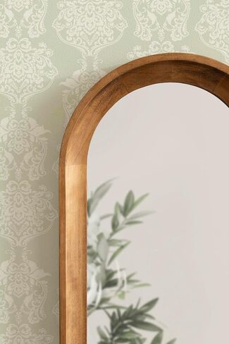 Kate and Laurel Hatherleigh Modern Slim Arched Panel Wall Mirror, 12 x 36, Rustic Brown, Transitional Narrow Wooden Arch Mirror for Use as Versatile Bedroom or Entryway Wall Decor in Kuwait