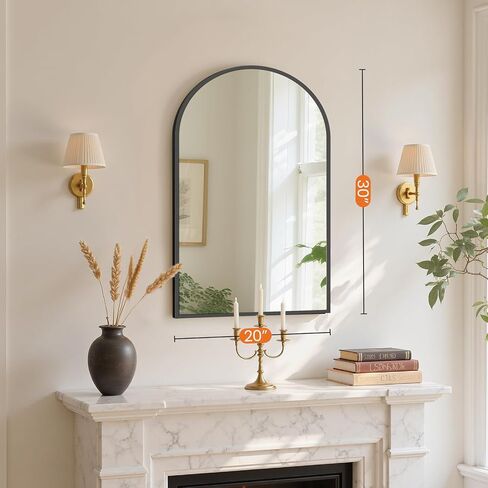 Sweetcrispy 20"x30" Arched Black Bathroom Mirror, Bathroom Mirrors for Over Sink, Modern Wall Mirrors Arch Decorative for Entryway, Bedroom, Vanity,Horizontal or Vertical Hanging in Saudi Arabia