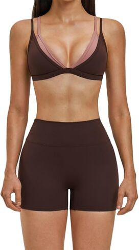 4-Way Stretch Second-skin Feel 2 Layers Sports Top Yoga Bra Gym Shorts Leggings Breathable Yoga Set in Saudi Arabia