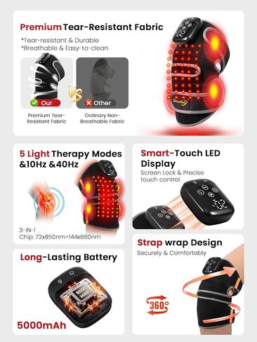 Gracekey Red Light Therapy for Knee with Heating & Vibration, 660nm & 850nm Cordless Infrared Red Light Therapy Knee Massage, Relieve Joint Pain for Knee Shoulder Elbow in Saudi Arabia