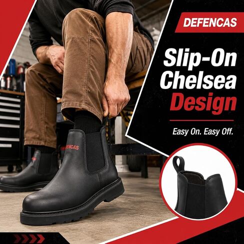 Men’s Slip On Work Boots, 6 Inch Soft Toe Chelsea Work Boots, ASTM F2892 EH, Slip Resistant Oil Resistant Rubber Outsole, PU Insole, Steel Shank, Black D2432 in Saudi Arabia