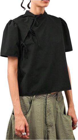 OYOANGLE Women's Y2K Cheongsam Blouse Short Puff Sleeve Slim Fitted T Shirts Cute Summer Going Out Tops in Kuwait