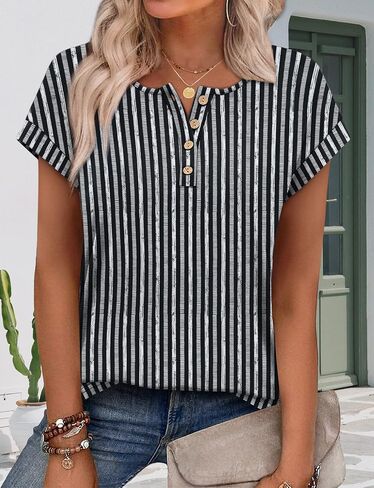 قمصان نسائية علوية من Henley بأزرار سفلية وأكمام قصيرة، بلوزات عمل أنيقة، ملابس صيفية غير رسمية أنيقة in Kuwait