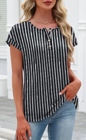 قمصان نسائية علوية من Henley بأزرار سفلية وأكمام قصيرة، بلوزات عمل أنيقة، ملابس صيفية غير رسمية أنيقة in Kuwait