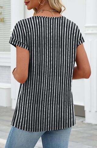 قمصان نسائية علوية من Henley بأزرار سفلية وأكمام قصيرة، بلوزات عمل أنيقة، ملابس صيفية غير رسمية أنيقة in Kuwait