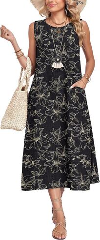 MOLERANI Womens Summer Midi Casual Dresses with Pockets 2026 - Sleeveless, Crewneck, Sundress, Vacation, Beach, Travel in Saudi Arabia