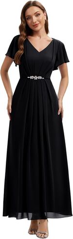 Ever-Pretty Women's V-Neck Short Sleeves Formal Dress Chiffon Maxi A-Line Mother of the Bride Dress 02740 in Kuwait