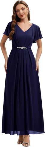 Ever-Pretty Women's V-Neck Short Sleeves Formal Dress Chiffon Maxi A-Line Mother of the Bride Dress 02740 in Kuwait