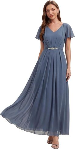 Ever-Pretty Women's V-Neck Short Sleeves Formal Dress Chiffon Maxi A-Line Mother of the Bride Dress 02740 in Kuwait