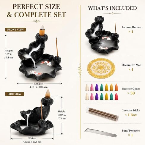 Ceramic Waterfall Backflow Incense Burner Holder, Home Aromatherapy Decoration Ornament with 30 Backflow Incense Cones and 50 Incense Sticks in Saudi Arabia