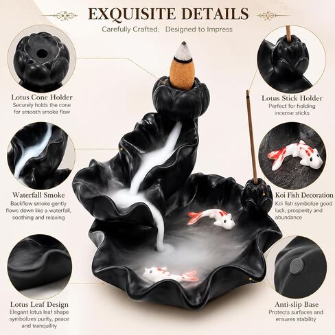 Ceramic Waterfall Backflow Incense Burner Holder, Home Aromatherapy Decoration Ornament with 30 Backflow Incense Cones and 50 Incense Sticks in Saudi Arabia
