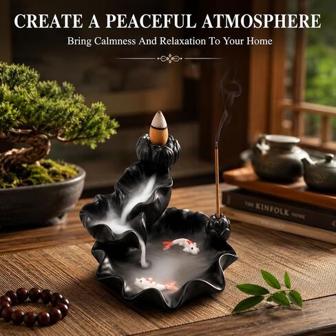 Ceramic Waterfall Backflow Incense Burner Holder, Home Aromatherapy Decoration Ornament with 30 Backflow Incense Cones and 50 Incense Sticks in Saudi Arabia