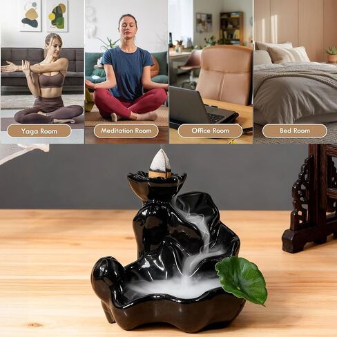 STRN Backflow Incense Cones with Burner for Waterfall, 8 Scented Incense Cone 24 PCS, Sandalwood, Agarwood, Jasmine, Lavender, Backflow Smoke Burning Cone Incense Bulks for Home Fragrance, Bathroom in Saudi Arabia