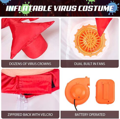 Vandue Inflatable Virus Costume for Adults - Funny Covid Germ Outfit with Dual Fans for Halloween & Parties - One Size Fits Most in Saudi Arabia